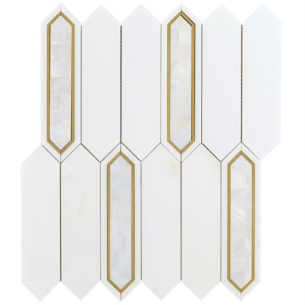 Madelyn White Pearl - White Thassos, White Pearl & Brass