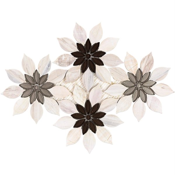 MJ Rain Flower - Wooden Beige, Taupe & Beige Glass