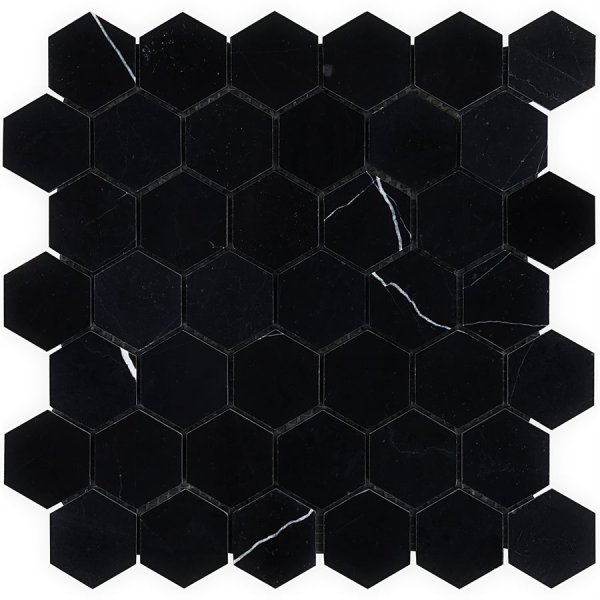 Nero Marquina 2" Hexagon Polished